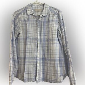 LOFT Casual Blue and White Plaid Button Down Shirt